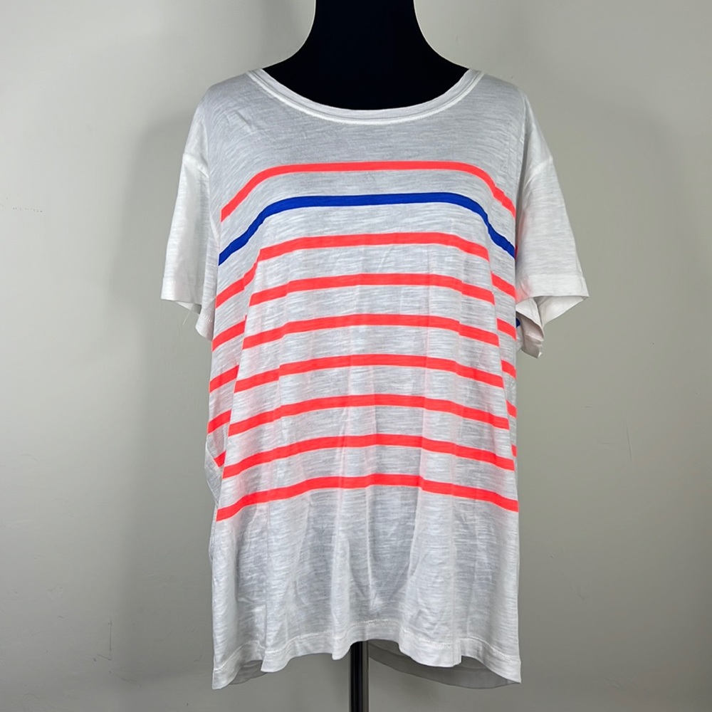 VINEYARD VINES Surftee White Neon Blue Stripes Tee L